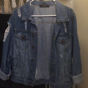 Distressed denim boyfriend jacket