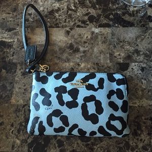Light Blue Leopard Coach Wristlet