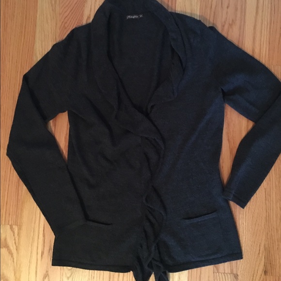 Dark gray J. McLaughlin cardigan with ruffle