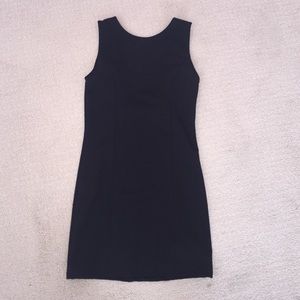 black low-back mini dress
