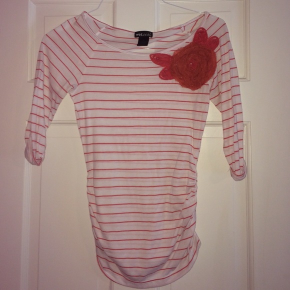 Wet Seal Coral Striped Top - Picture 1 of 3
