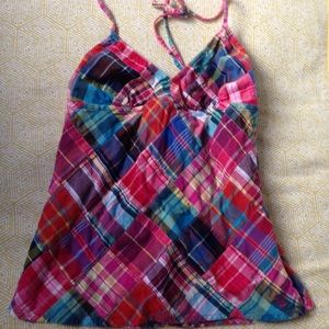Plaid patched halter top
