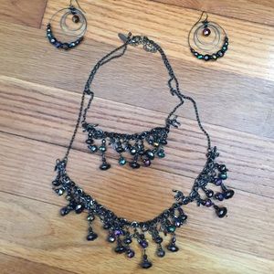 Black iridescent necklace and earrings