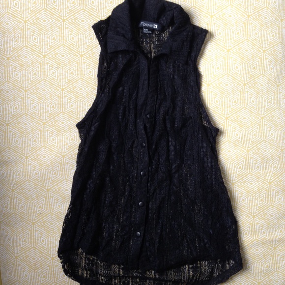 Black laced button down top
