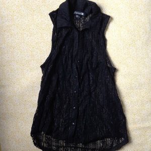 Black laced button down top