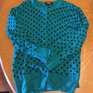 Teal and black polka dot cardigan. Size S.