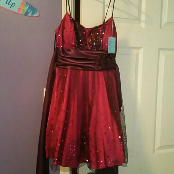 Cute burgandy homecoming/party/crowning dress.