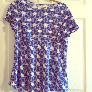 Blue and White Floral Flowy Top