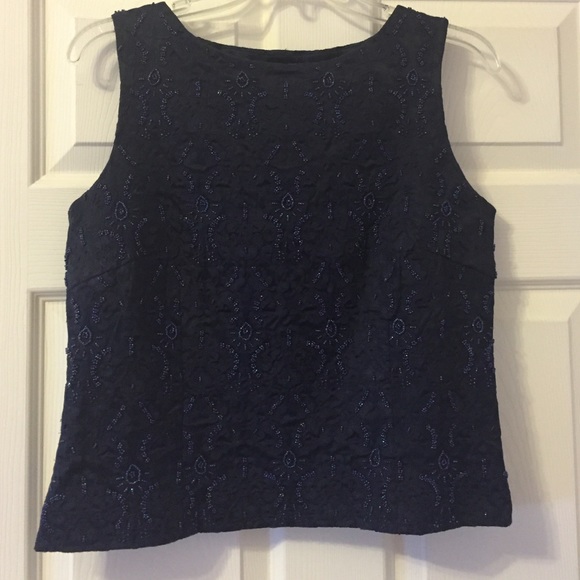 SALE - Talbots Navy Blue Beaded Shell