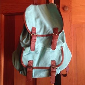 Blue Backpack with Brown Leather! Brand new! 💙