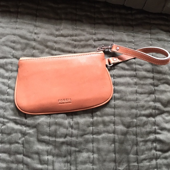 Fossil leather wristlet