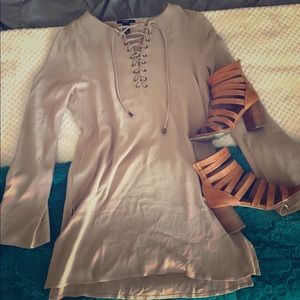 ❌SOLD❌F21 Taupe lace up dress