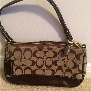 Small authentic leather and canvas Coach bag