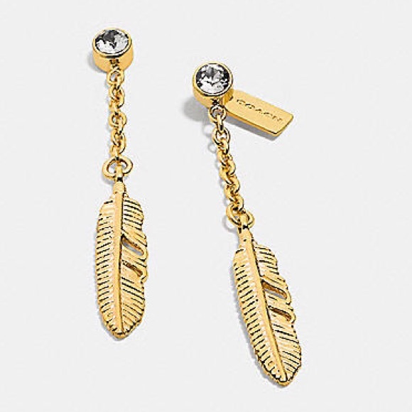 Coach Jewelry - 🚫Sold🚫🆕Coach Pave Metal Feather Earrings