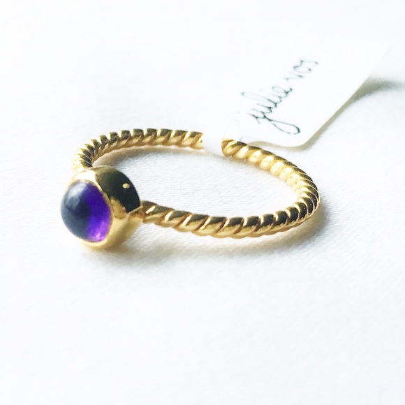 Amethyst Solitaire Ring Gold Ribbed Band - Picture 1 of 4