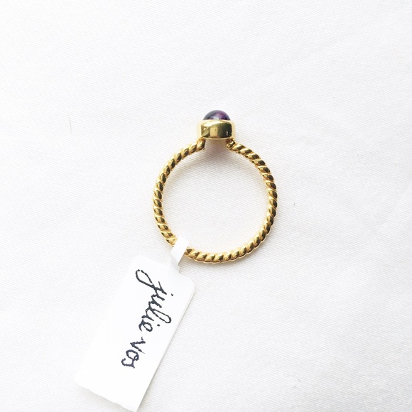 Amethyst Solitaire Ring Gold Ribbed Band - Picture 2 of 4