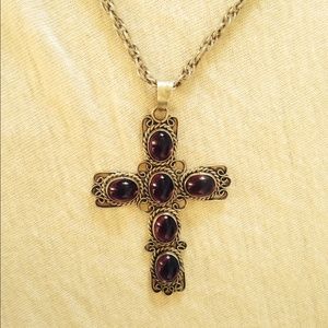 Crucifix Necklace - Silver & Purple Glass
