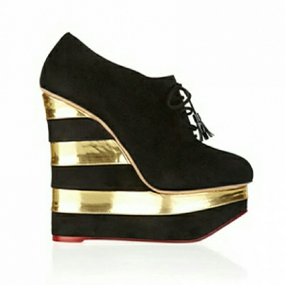 Authentic Charlotte Olympia Martha wedges gold 39 - Picture 2 of 4