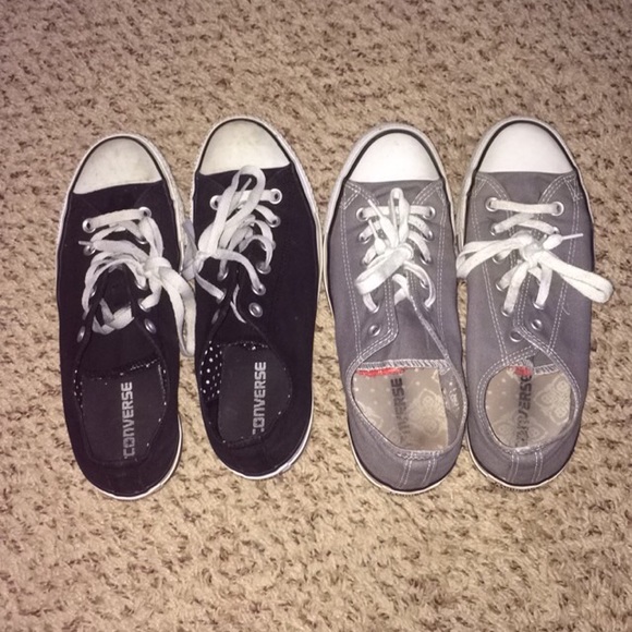 two pairs of double flap converse
