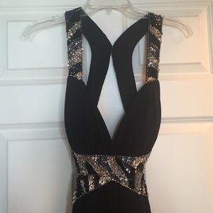 Black sequin low back prom dress