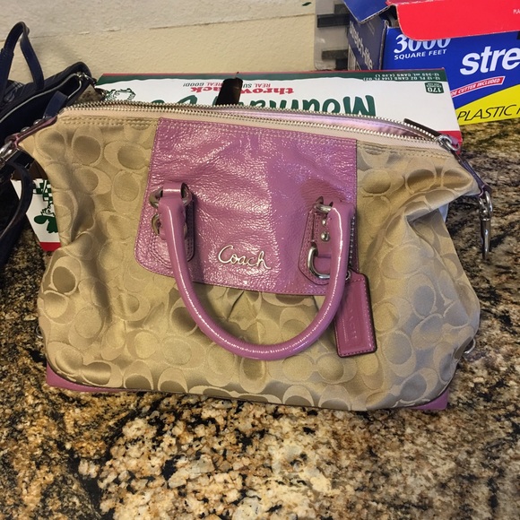 Tan and pink Coach purse