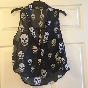 Skull button up tank top