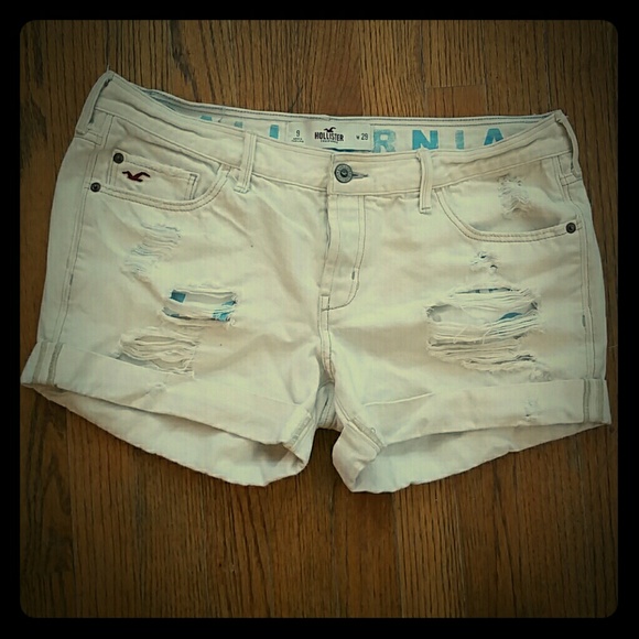 Hollister Destroyed White Denim Shorts Size 9