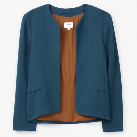 Aritzia Wilfred Exquis Collarless Jacket in Teal