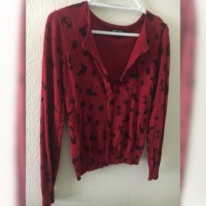 Nautical Print red cardigan