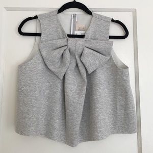 Grey Jersey Crop Top with Bow