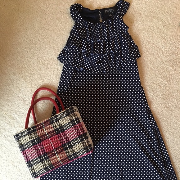 Enfocus navy white polka dot dress