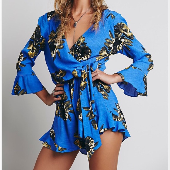 Free people blue ruffle romper