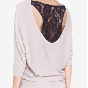 Express Dolman Sweater Pink With Black Lace Back