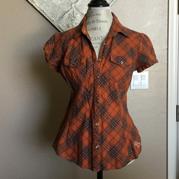 SOLD-Adorable Harley Davidson snap front top - Picture 1 of 3