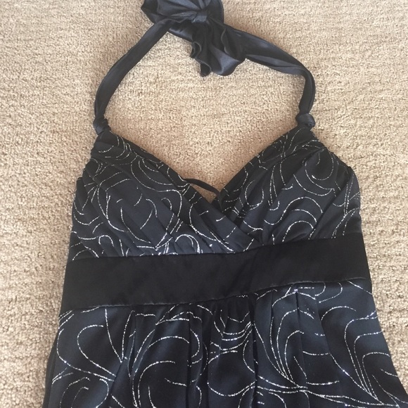Hi low halter dress with silver swirls