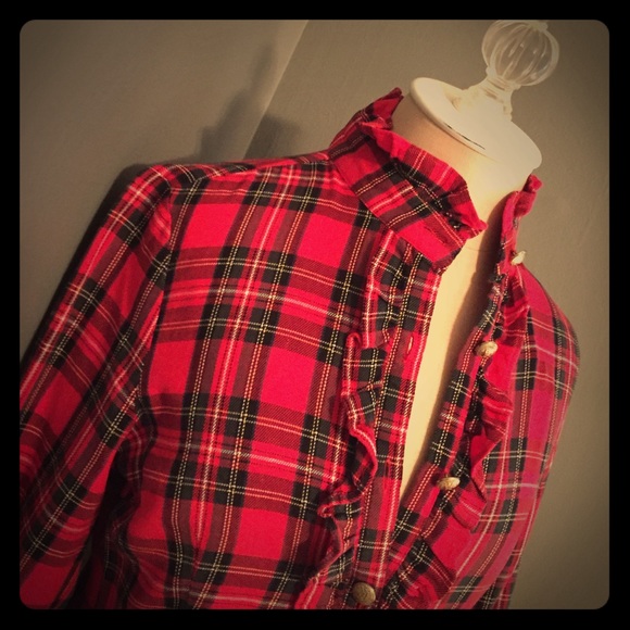 Boston Proper Red Plaid Shirt