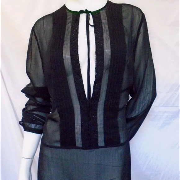 NY & Co Embellished Sheer Top with Ties at Neck