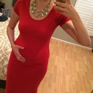 Maternity: Red form fitting stretchy ASOS dress