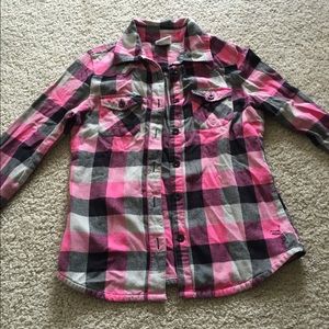 Pink and black button up flannel