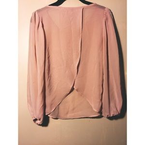 Pink Long Sleeve Chiffon Blouse