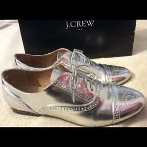 J. Crew Factory Metallic Silver Oxfords - NOT WORN