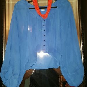 Sheer blue flowy crop top