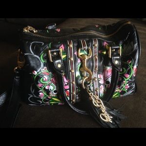 Ed Hardy handbag with adjustable shoulder strap.