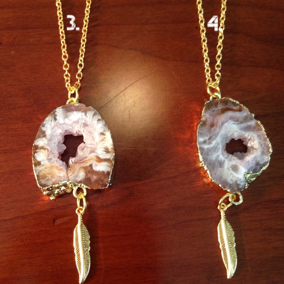 Druzy Feather Charm Pendant Necklace - Picture 4 of 4