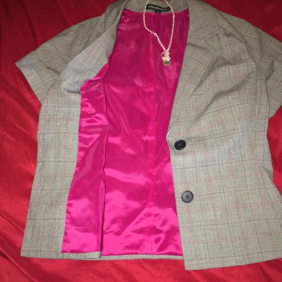 Express Gray Plaid Short Sleeve Blazer