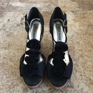 Steve Madden black wedges with flower detail