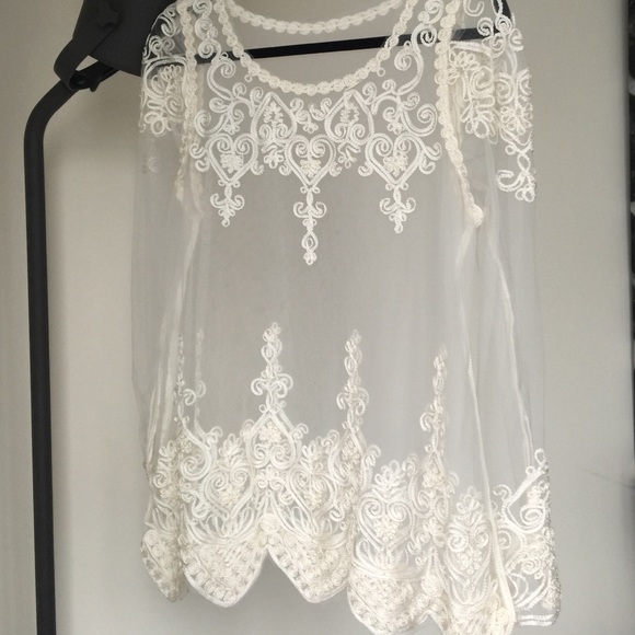 See through mesh lace detailed shirt/dress
