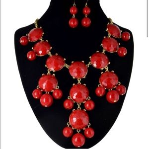Red Bubble Necklace with Earrings Set