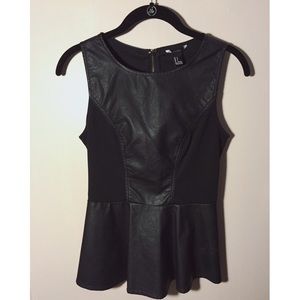 Black Leather Peplum Top