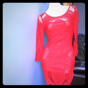 Sexy sheer red lace dress